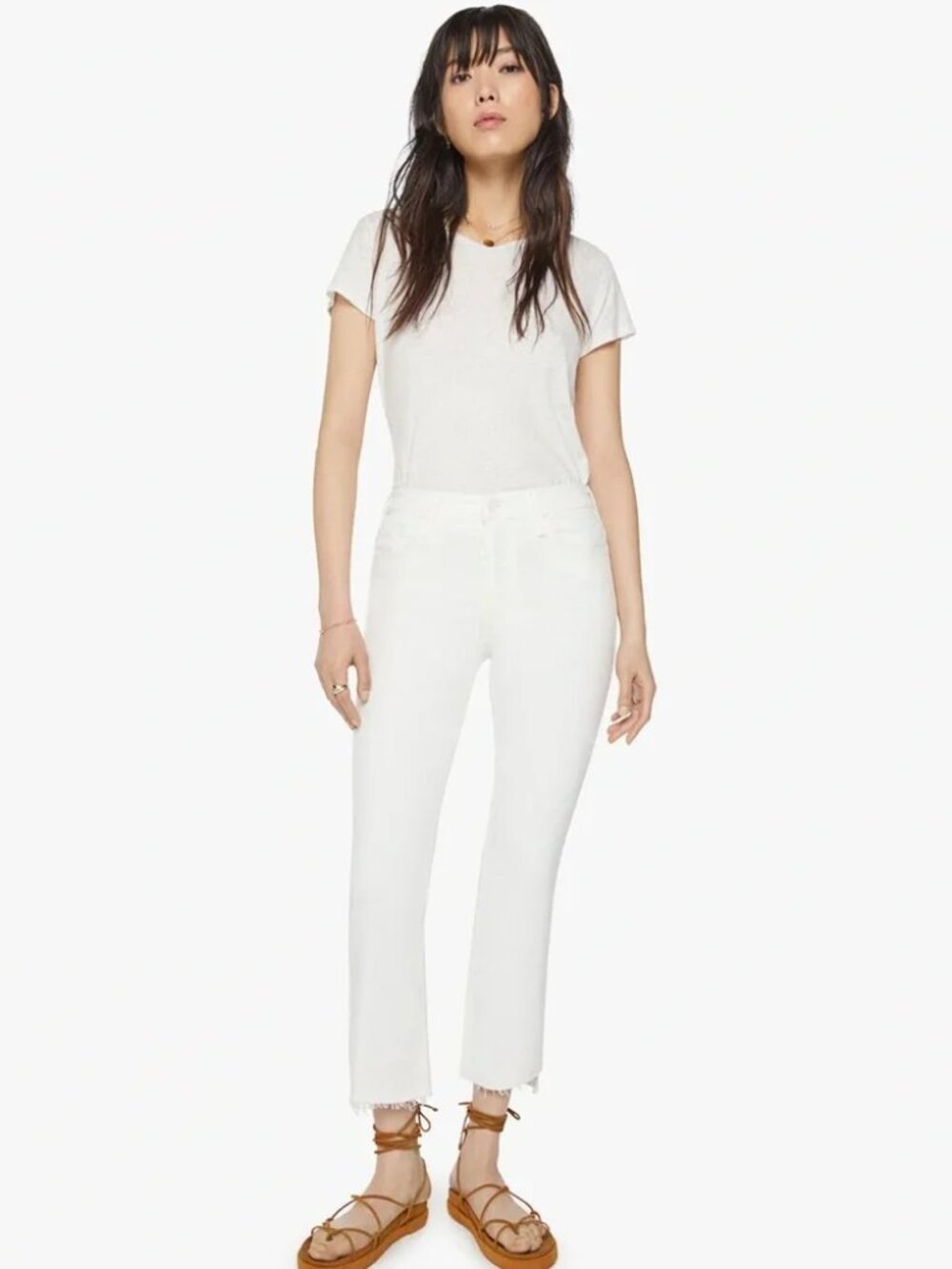 MOTHER The Insider Crop Step Fray Jeans Fairest Of Them All White Sz 26